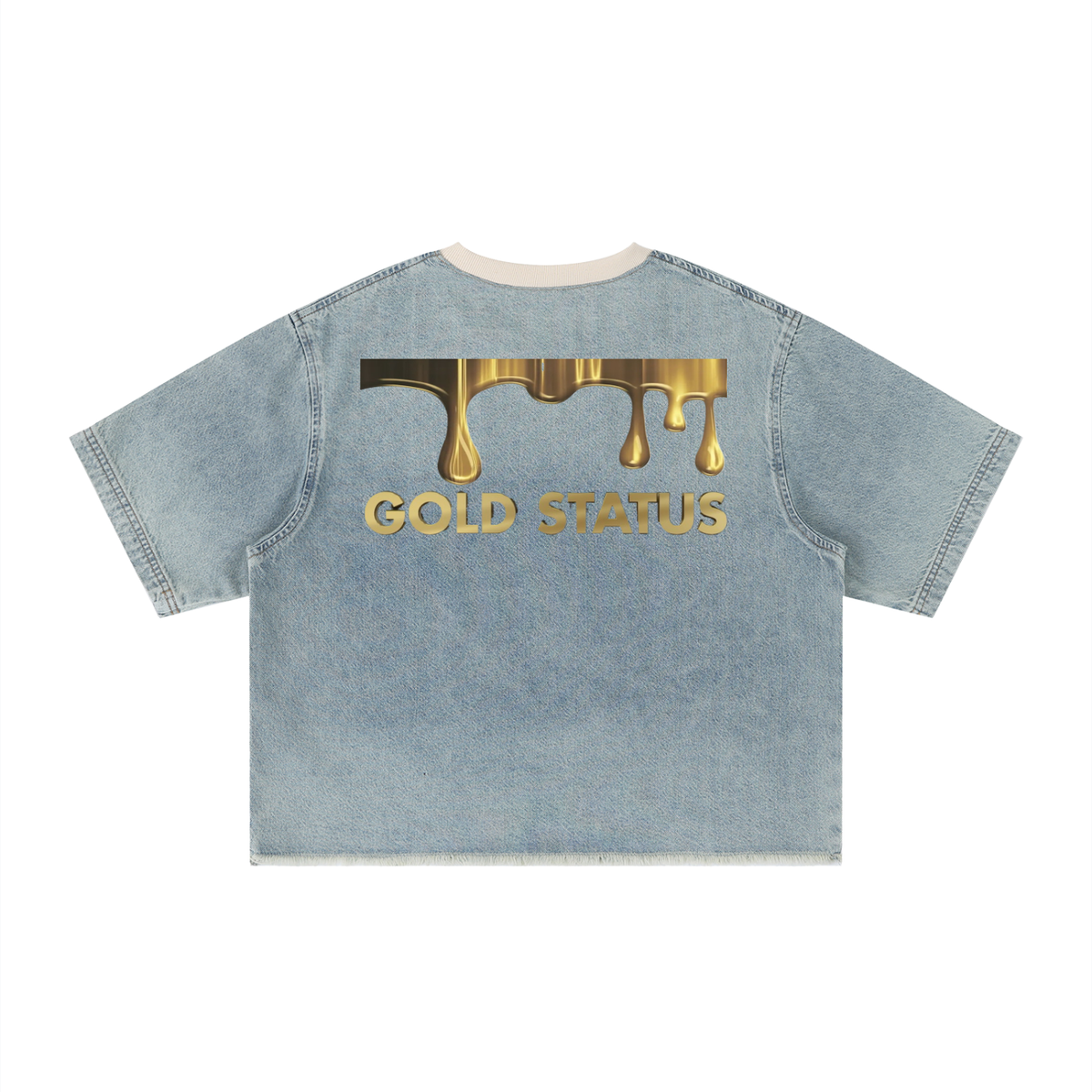 Unisex Vintage Wash Boxy Raw Hem Denim T-Shirt