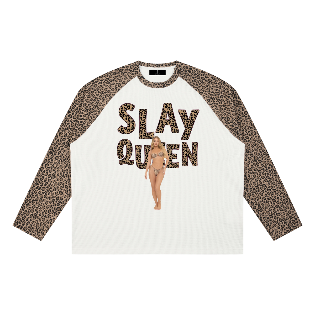 Unisex Leopard Panel Raglan Sleeve T-Shirt
