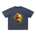 Goue Metaalagtige Gesig Unisex Mineraal-gewaste Rou Soom T-hemp