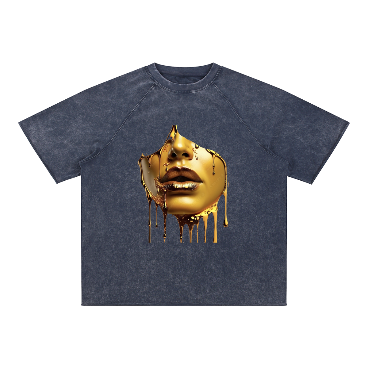 Gold Metallic Face Unisex Mineral Wash Raw Edge T-Shirt