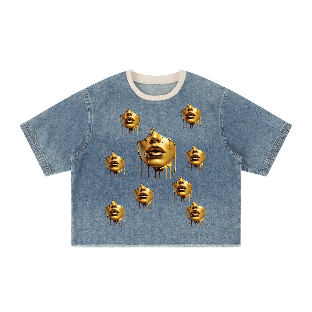 Unisex Vintage Wash Boxy Raw Hem Denim T-Shirt